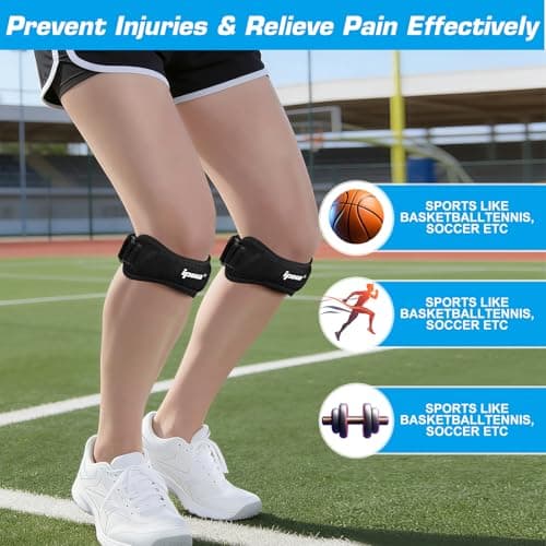IPOW Patella Tendon Knee Strap 2 Pack Knee Pain Relief & Patella Stabilizer Knee Strap, Patellar Tendon Support Strap, Knee Brace for Running, Hiking, Soccer, Basketball, Jumpers Knee, Tennis, Volleyball & Squats