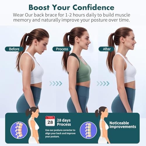 Posture Corrector for Women and Men - Back Brace for Rounded Shoulders & Upper Back Support - Breathable Shoulder Brace for Computer Work&Desk Job,Invisible Under Clothes, Large(Chest Size 28-45")