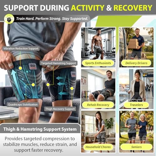 BLITZU Hamstring Compression Sleeve 1 Pair, Upper Leg Sleeves, Thigh, Quad & Groin Support for Men and Women, Anti-Slip Thigh Brace & Wrap for Running, Workout, Sports Recovery Black M