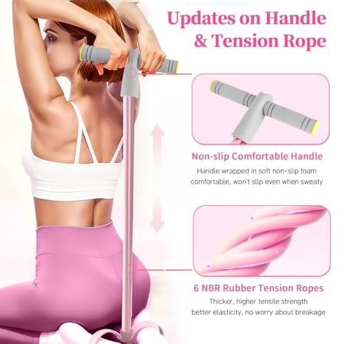 Pedal Resistance Bands with Handles, Durable 6-Tubes Multifunction Pedal Resistance Band, Natural Rubber Foot Pedal Resistance Bands, Fitness Resistance Bands for Abdomen, Waist, Arm, Leg (Pink)
