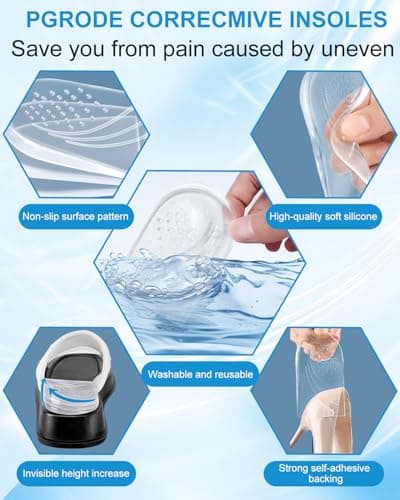 PGRODE 2 Pairs Foot Supination Correction Insoles, 3 Layers Adjustable Silicone Medial Lateral Heel Wedge, Over-Pronation Corrective Inserts for Women Men Feet Alignment, Bow Legs, Knee Pain (L)