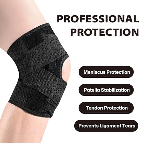 Knee Brace with Side Stabilizers for Knee Pain, Adjustable Knee Support for Meniscus Tear ACL MCL Arthritis Injury Recovery, Breathable Knee Wrap for Men & Women, Workout, Sports (Black, Large)