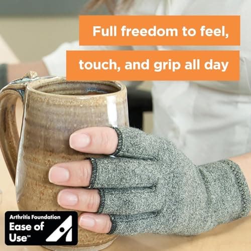 IMAK Brownmed Compression Arthritis Gloves - Fingerless Compression Gloves - Supports Circulation - Grey - Medium