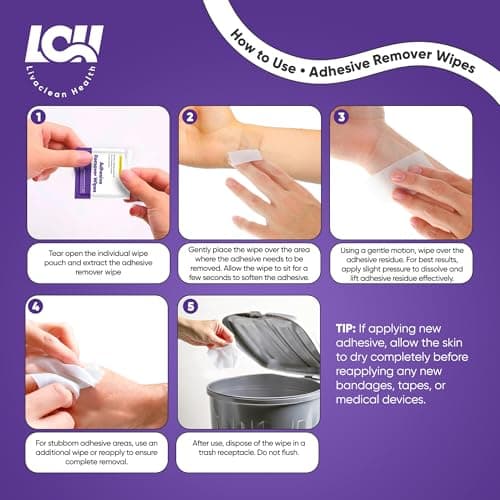 100 CT Adhesive Remover Wipes – Strong & Effective Skin Adhesive Remover – 2 Ply 2.56x1.18in (6.5x3cm) – Medical Adhesive Remover for Bandage, Tape, Dressings, and Ostomy Residue - By Livaclean Health