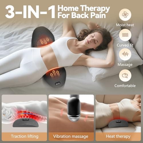 Minkurov 3 in 1 Smooth Spine Triple Fusion Back Massager with 118-inch USB Cable, Heated & Vibration &Traction Back Massager for Pain Relief Deep Tissue,Relaxation Lumbar Pillow for Office Home Use