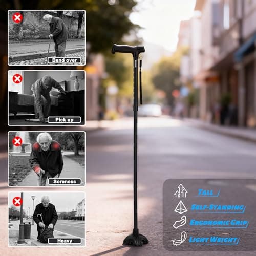MOODIC Tall Men's Walking Cane 42.52 in. Extra Long Walking Canes Easy to Travel is Suit for Big People Over 5 Feet 9 Inches (Black)