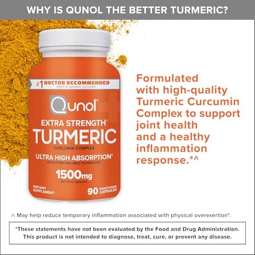 Turmeric Curcumin Capsules, Qunol with Ultra High Absorption 1500mg, Joint Support, Dietary Supplement, Extra Strength, 90 Vegetarian Capsules