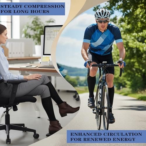 Sooverki Copper Compression Socks for Men & Women 8 Pack 15-20mmHg - Knee High Stockings Best Support for Running Athletic Work Travel Black Wide Calf Nylon plain gifts medias