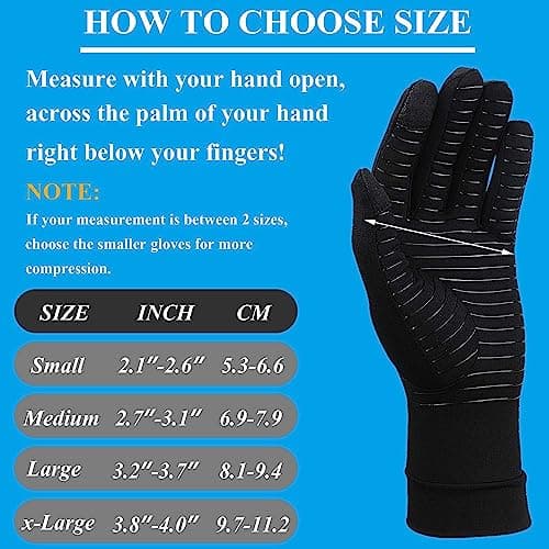 Tianhengyi 2 Pairs Copper Arthritis Gloves for Hand Pain, Full Finger Compression Gloves for Men Women, Relieve Swelling, Carpal Tunnel, Support Wrist, Joint for Crocheting (Touch Screen, Medium)