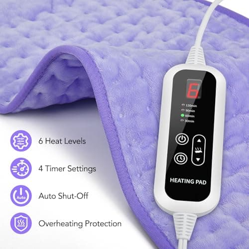 Heating Pad for Back Pain Relief - 33"x17" Extra Large Electric Heat Pad,6 Heat Settings &4 Auto Off, Machine Washable,Overheat Protection,for Shoulders,Neck,Period Cramps,Gifts for Women Mom [Purple]