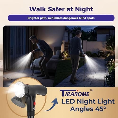 Walking Cane for Men & Women, 3-in-1 Folding Cane with Alarm and Light, Adjustable, Collapsible Walking Stick for Seniors Balance with a Second Handle, Tailored for 5'7" to 6'3"