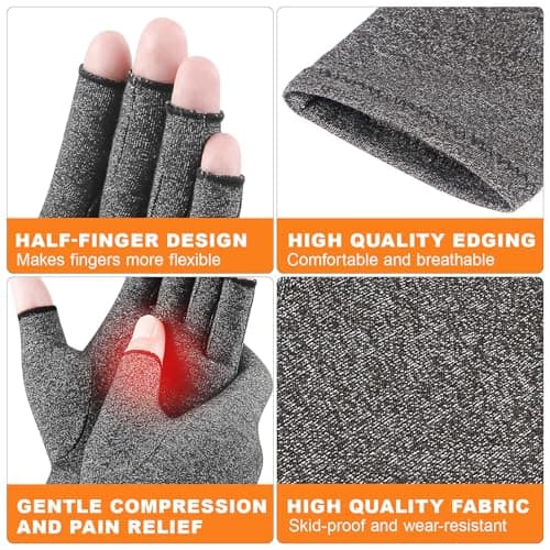 Lustraze 2 Pairs Arthritis Gloves for Women and Men, Pain Relief Compression Gloves Women,Fingerless Design, Breathable Fabric