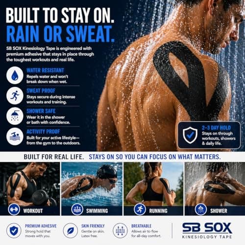 SB SOX Original Cotton Kinesiology Tape Roll – Best Latex Free Athletic Tape for Muscles/Joints – Waterproof, Stretchy, and Gentle on Skin (16ft) (Nude)