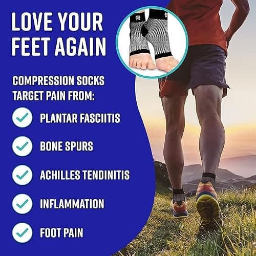 Compression Socks for Plantar Fasciitis & Achilles Tendonitis Relief – Pair of Ankle Compression Sleeves for Foot Swelling, Heel Spurs, Pain & Fatigue – Comfortable Arch Support Brace for Daily Use (Black, Medium)