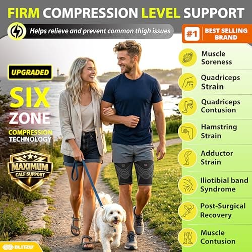 BLITZU Hamstring Compression Sleeve 1 Pair, Upper Leg Sleeves, Thigh, Quad & Groin Support for Men and Women, Anti-Slip Thigh Brace & Wrap for Running, Workout, Sports Recovery Black M