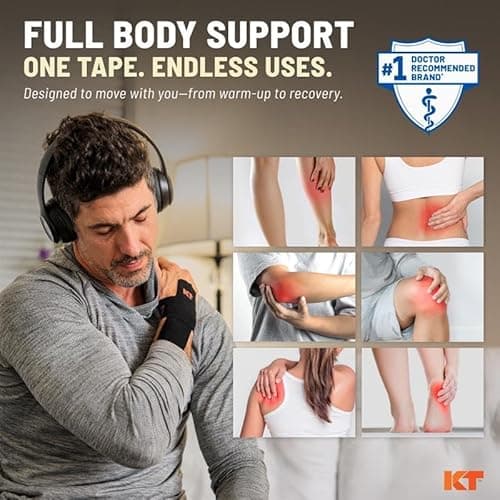 KT Tape, Original Cotton, Elastic Kinesiology Tape, Everyday Muscle and Joint Support, Daily Pain Relief, 20 Count, 10” Precut Strips, Black