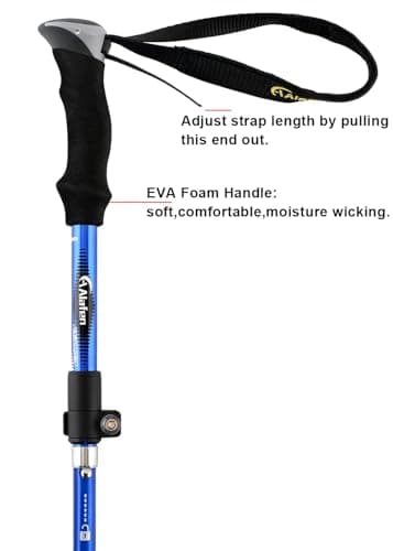 A ALAFEN Aluminum Collapsible Ultralight Travel Trekking Hiking Pole for Men and Women (Fits 5'3" - 6'2"), Single Pole (1 Pack), Blue
