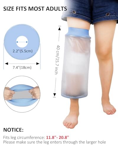 Waterproof Knee Cover for Shower Adult After Surgery, Upgraded Knee Surgery Shower Cover Watertight Cast Protector for Replacement Surgery Wound Burns Broken, Soft Stretchy Reusable