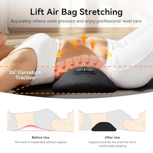 3 in 1 Electric Lumbar Support Pillow with Adjustable Height for Bed and Chair, Back Massager with Heat, Back Massager for Pain Relief Deep Tissue, Electric Lumbar Pillow with Heat Vibration Traction
