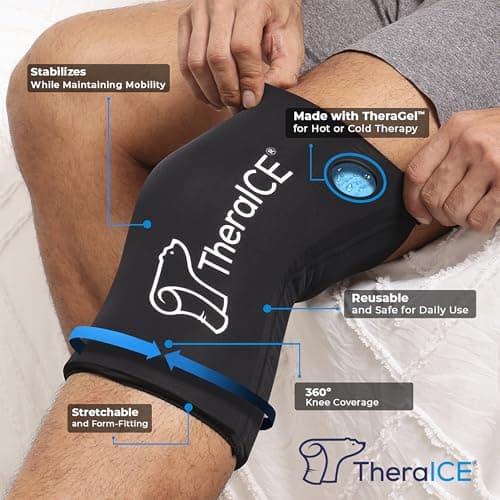 TheraICE Knee Ice Pack Wrap Compression Sleeve for Injuries | Reusable Gel Cold Packs Brace Plus Cold Wrap Recovery for Meniscus Tear, ACL Post Surgery, MCL Pain Relief Without Machine | Women & Men