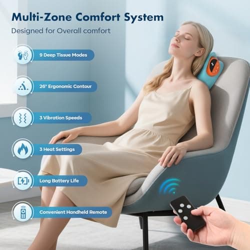 2026 Neck Massager 4-in-1 with Deep Tissue 3D Kneading & Soothing Heat - Portable Cordless Pillow for Cervical Traction,Shoulder and Back Relief,9 Intensity Levels with Type-C Charge For Home Office
