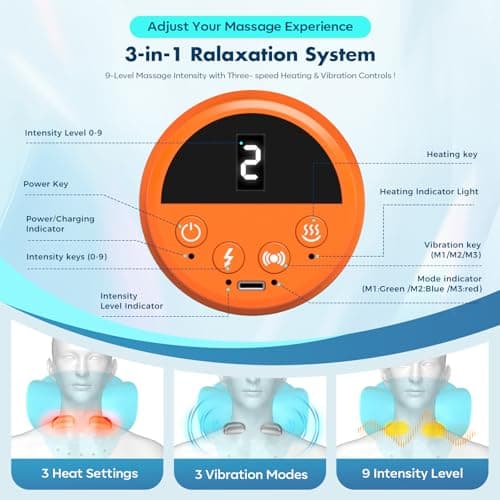 2026 Neck Massager 4-in-1 with Deep Tissue 3D Kneading & Soothing Heat - Portable Cordless Pillow for Cervical Traction,Shoulder and Back Relief,9 Intensity Levels with Type-C Charge For Home Office