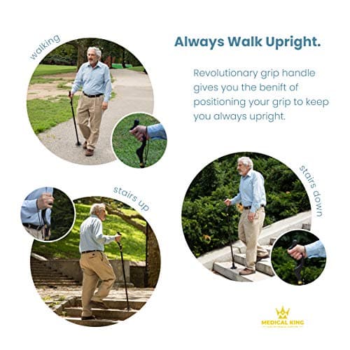 Medical King Walking Cane for Men & Women - Special Balancing Stick With 10 Adjustable Heights - Self Standing, Folding, Portable, Collapsible, and Comfortable