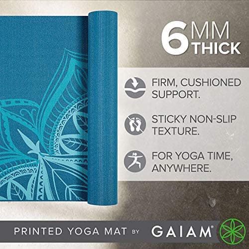 Gaiam Yoga Mat Premium Print Extra Thick Non Slip Exercise & Fitness Mat for All Types of Yoga, Pilates & Floor Workouts, Indigo Point, 6mm